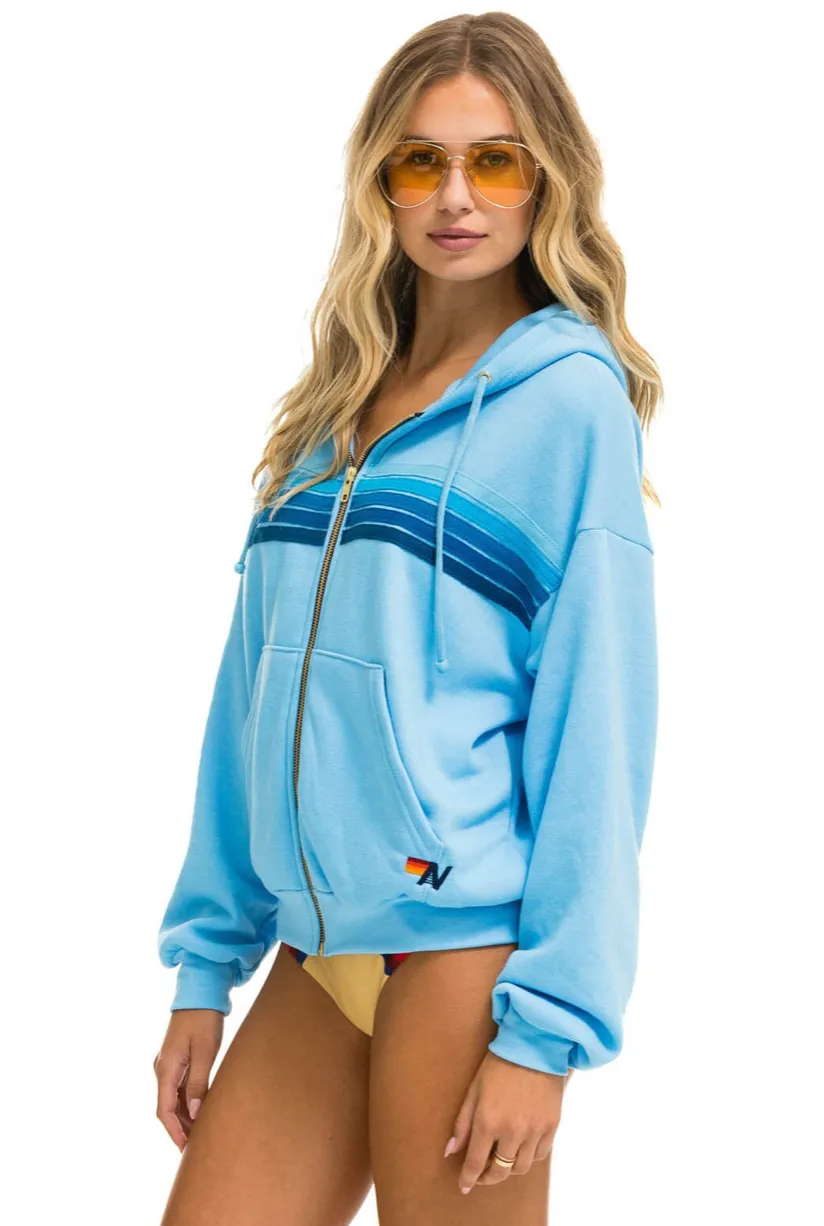 AVIATOR NATION UNISEX 5 STRIPE RELAXED ZIP HOODIE - SKY BLUE