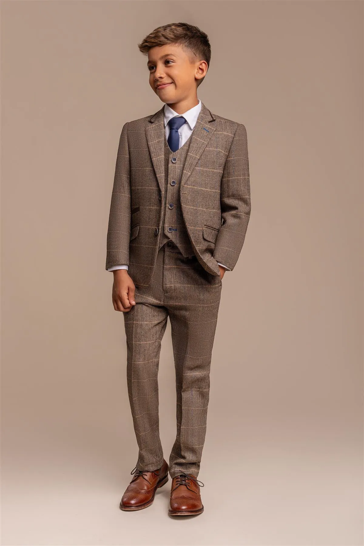 Boys Albert Brown Tweed Check Suit