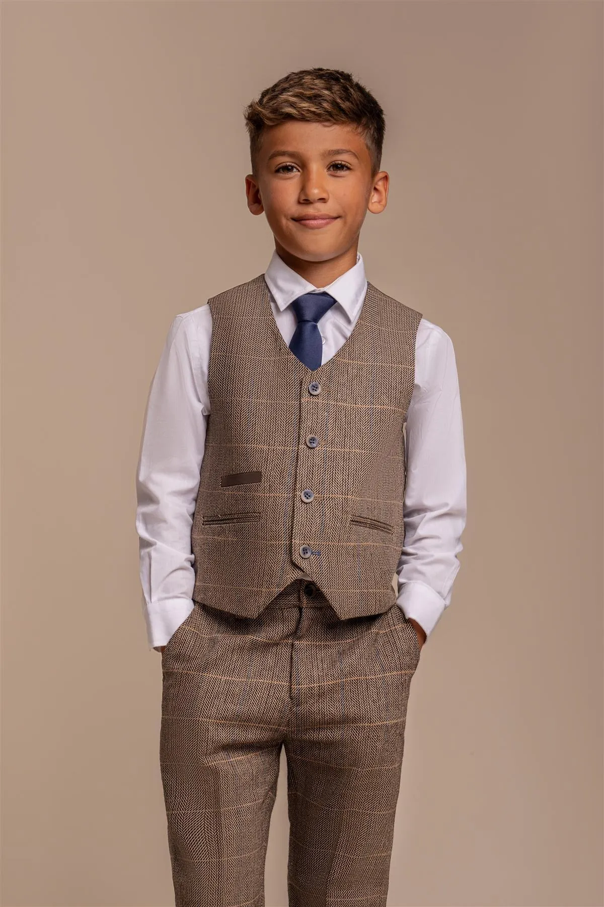 Boys Albert Brown Tweed Check Suit