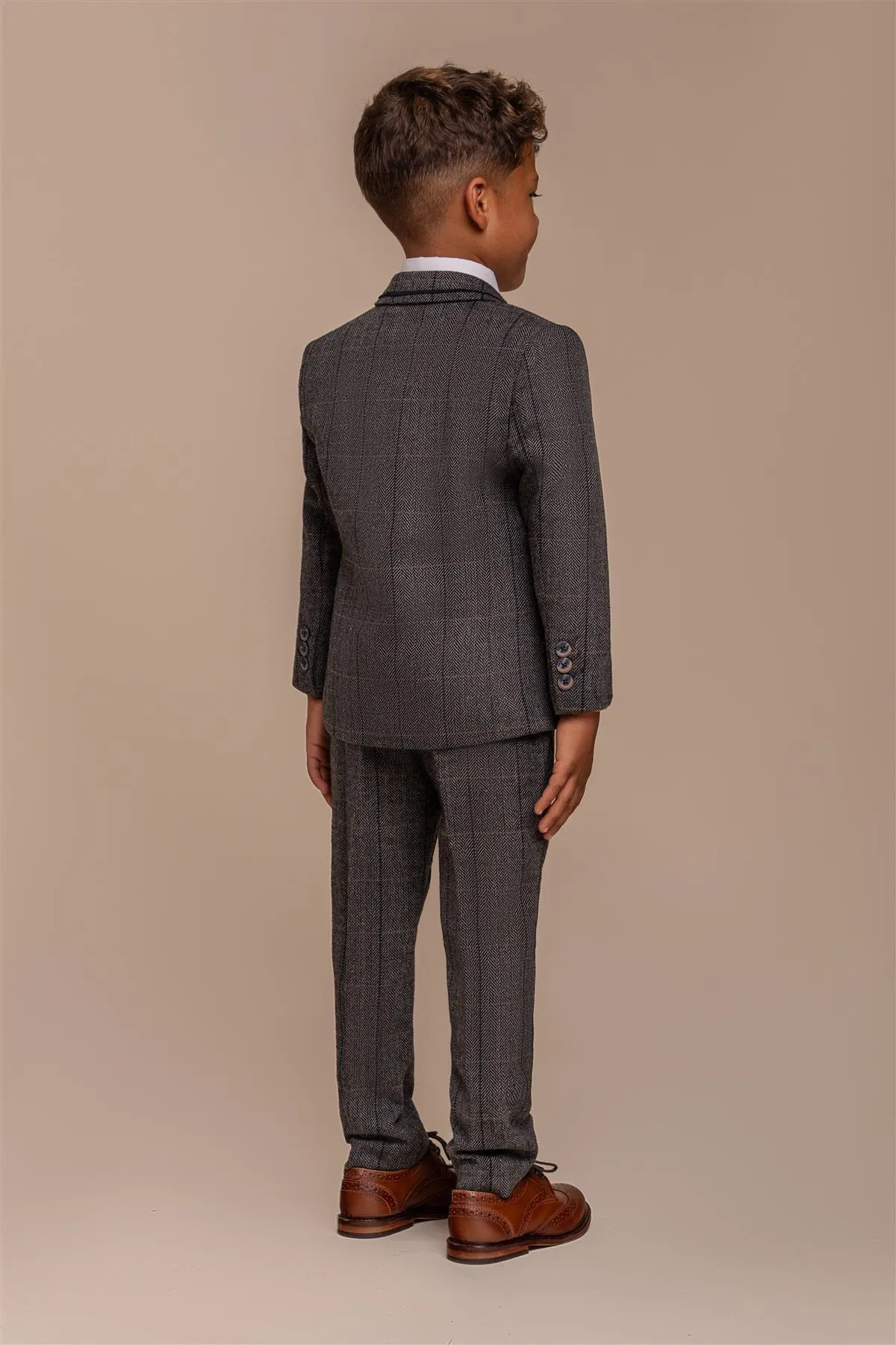 Boys Albert Grey Tweed Check Suit