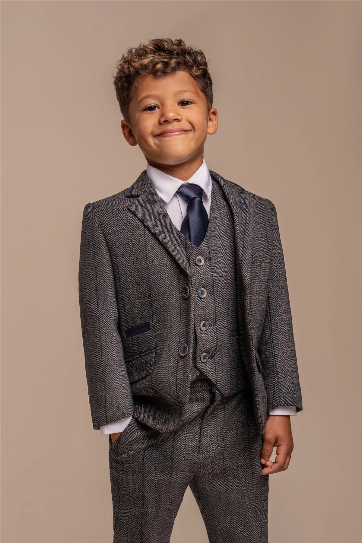 Boys Albert Grey Tweed Check Suit