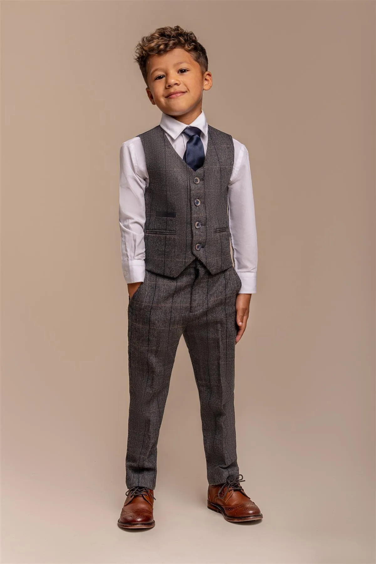 Boys Albert Grey Tweed Check Suit