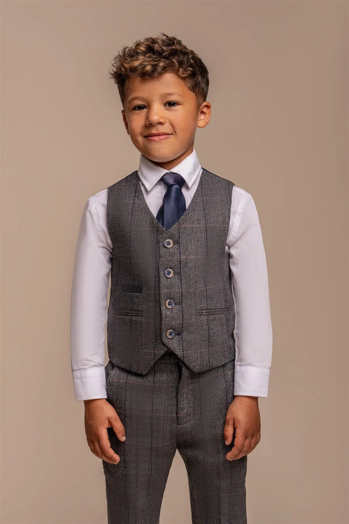 Boys Albert Grey Tweed Check Suit