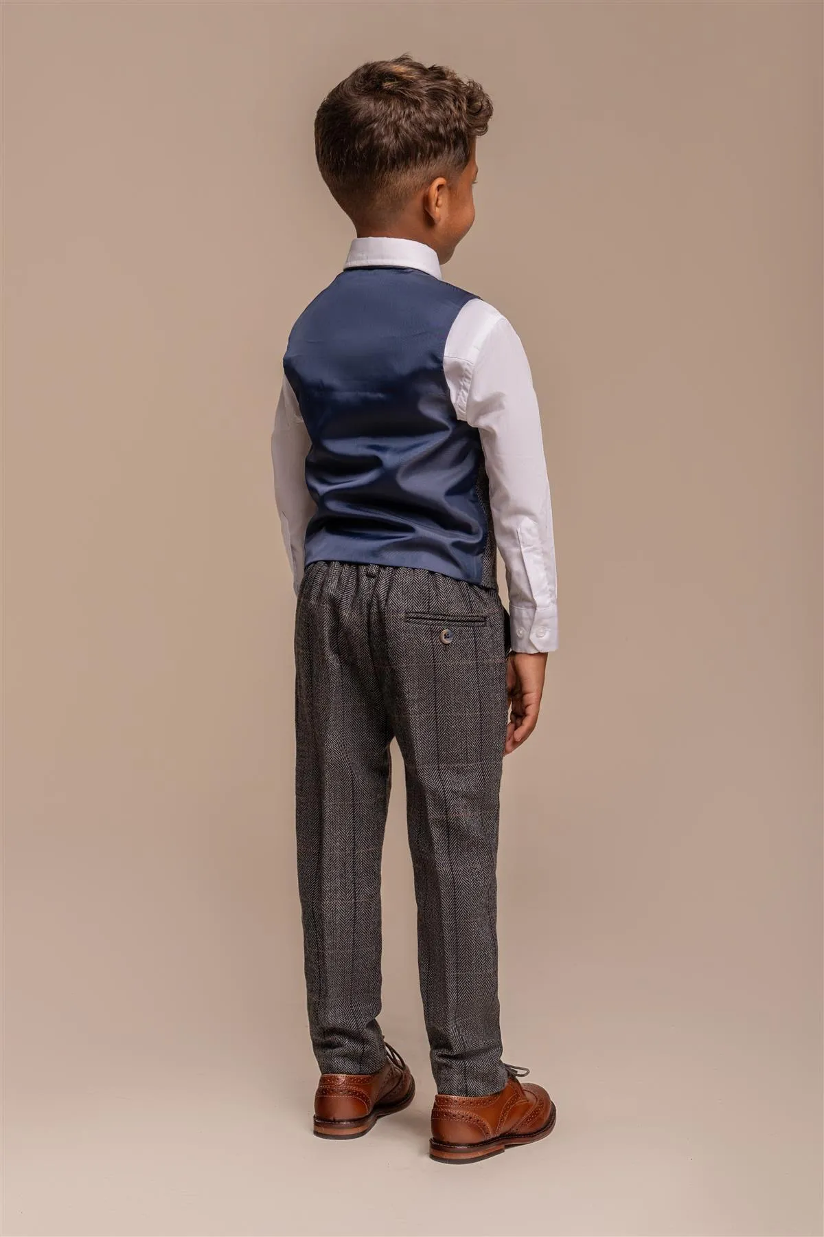 Boys Albert Grey Tweed Check Suit