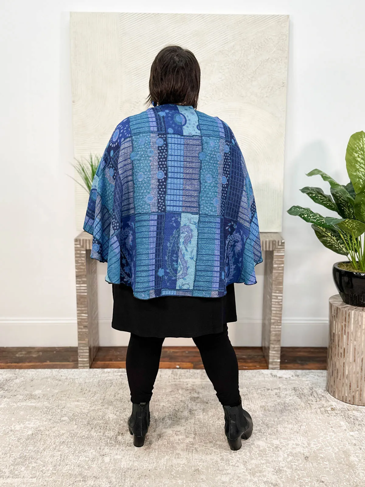 Cashmere Reversible Buckle Shawl, Paisley Blue Multi/Black