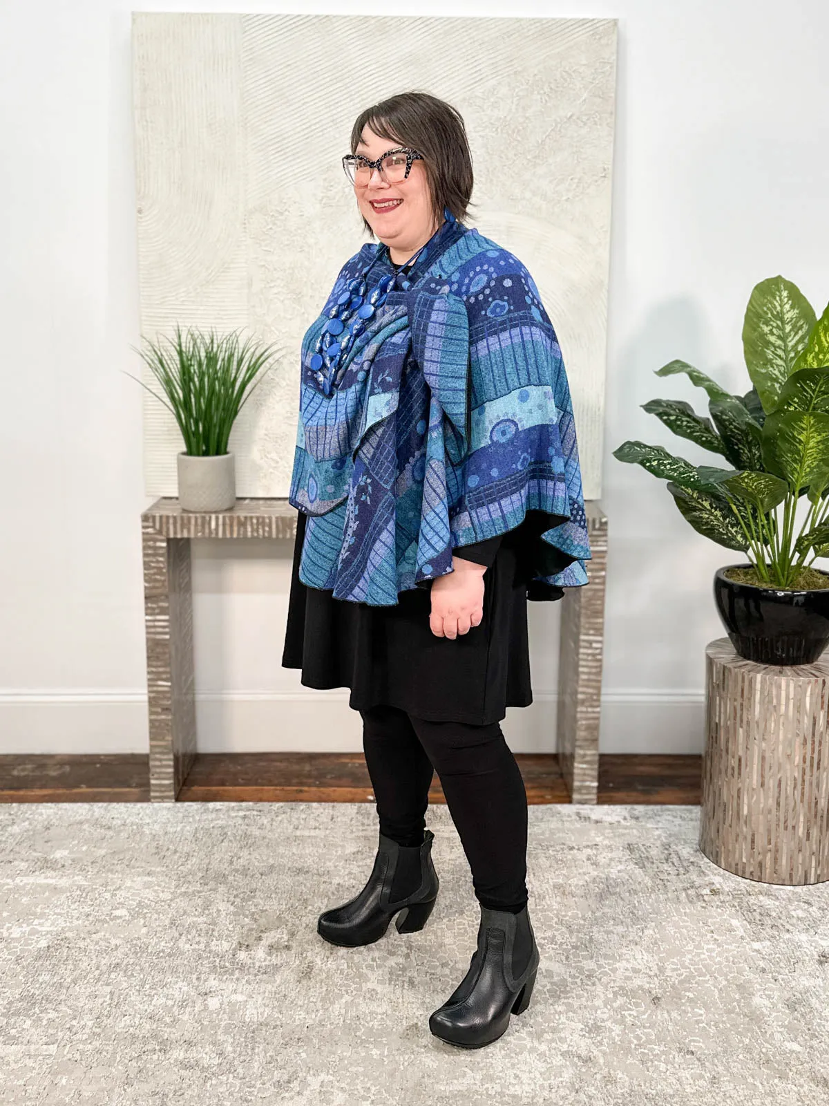 Cashmere Reversible Buckle Shawl, Paisley Blue Multi/Black