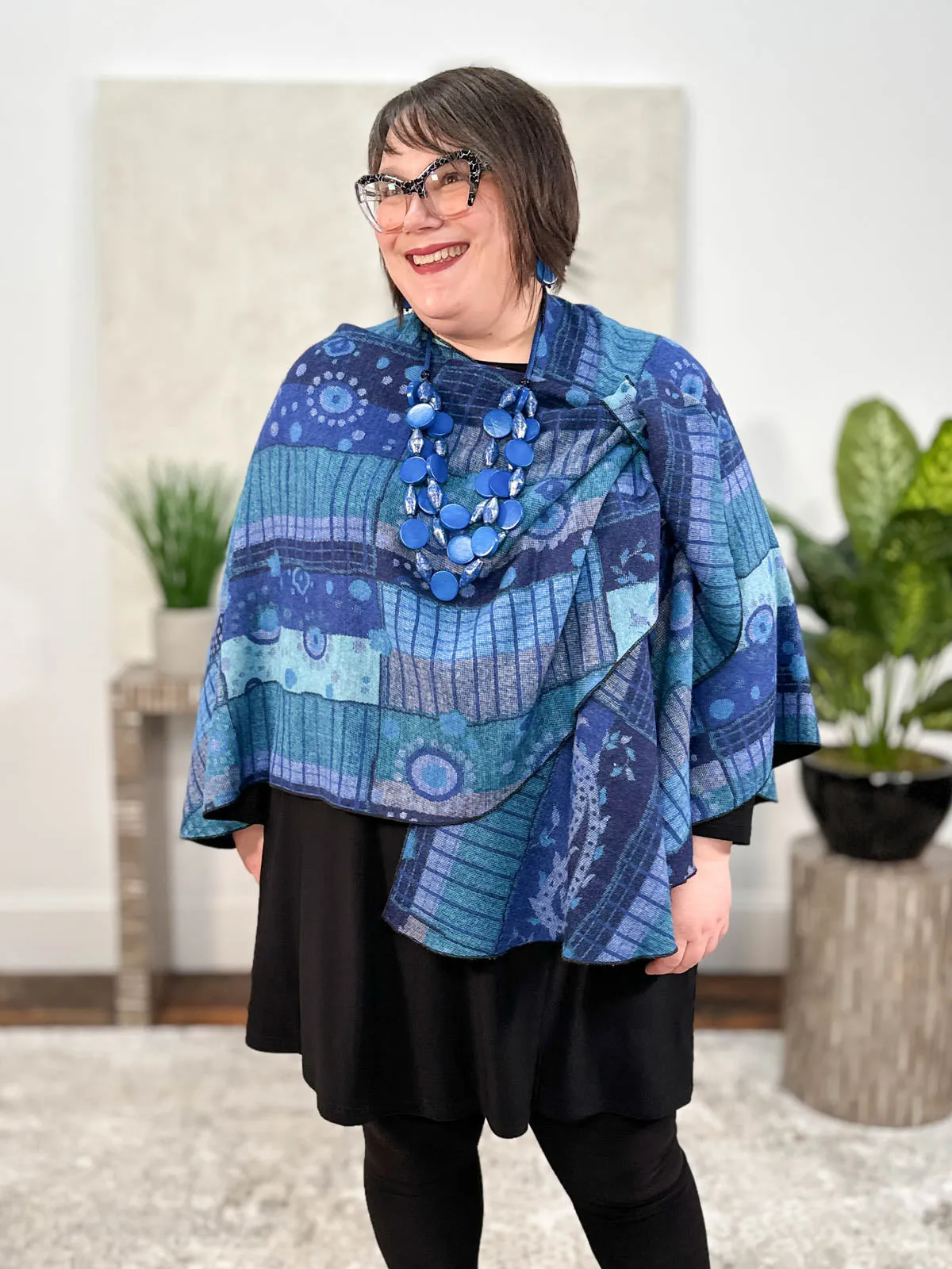 Cashmere Reversible Buckle Shawl, Paisley Blue Multi/Black