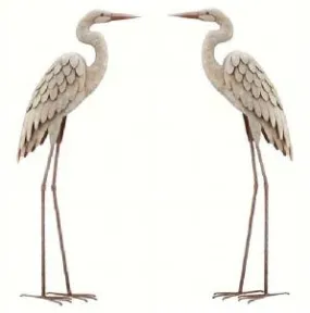 Coastal Egret Metal Garden Statuary - Set of 2