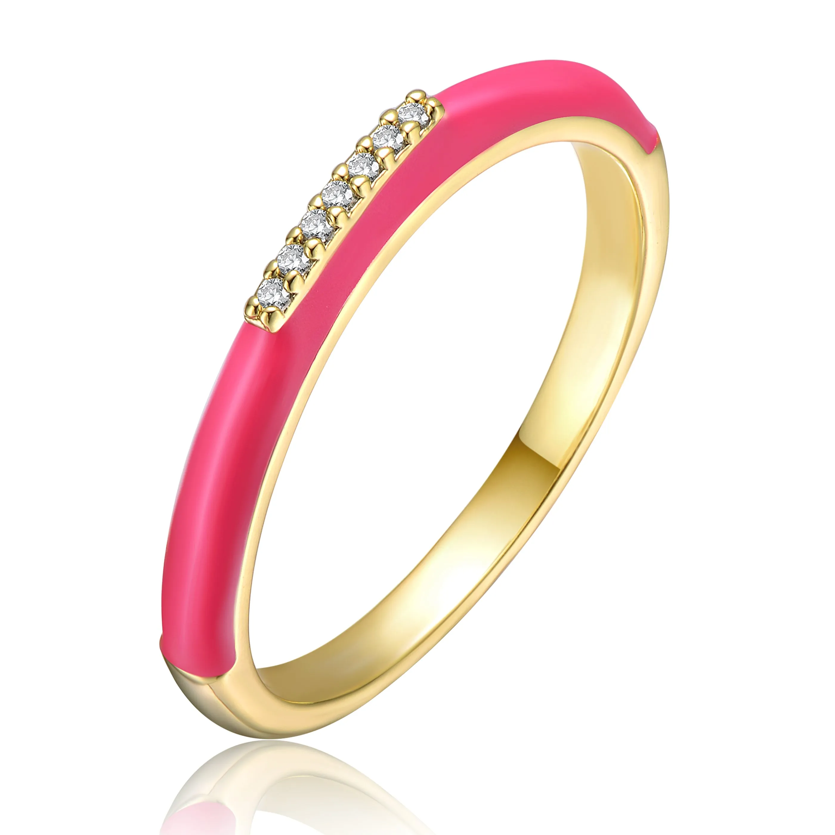 Coralie Hot PInk Enamel Slim Stacking Band Ring