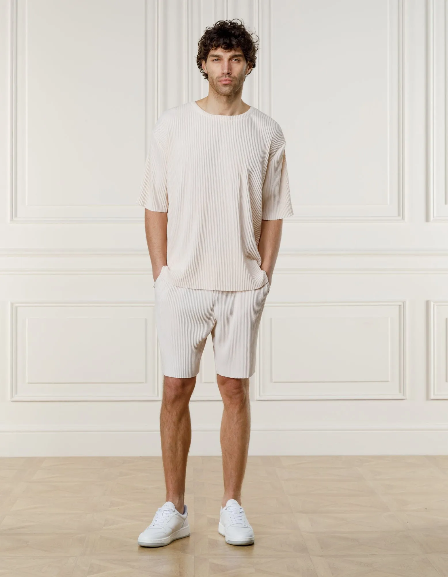 Ecru Relaxed Pleated T-Shirt