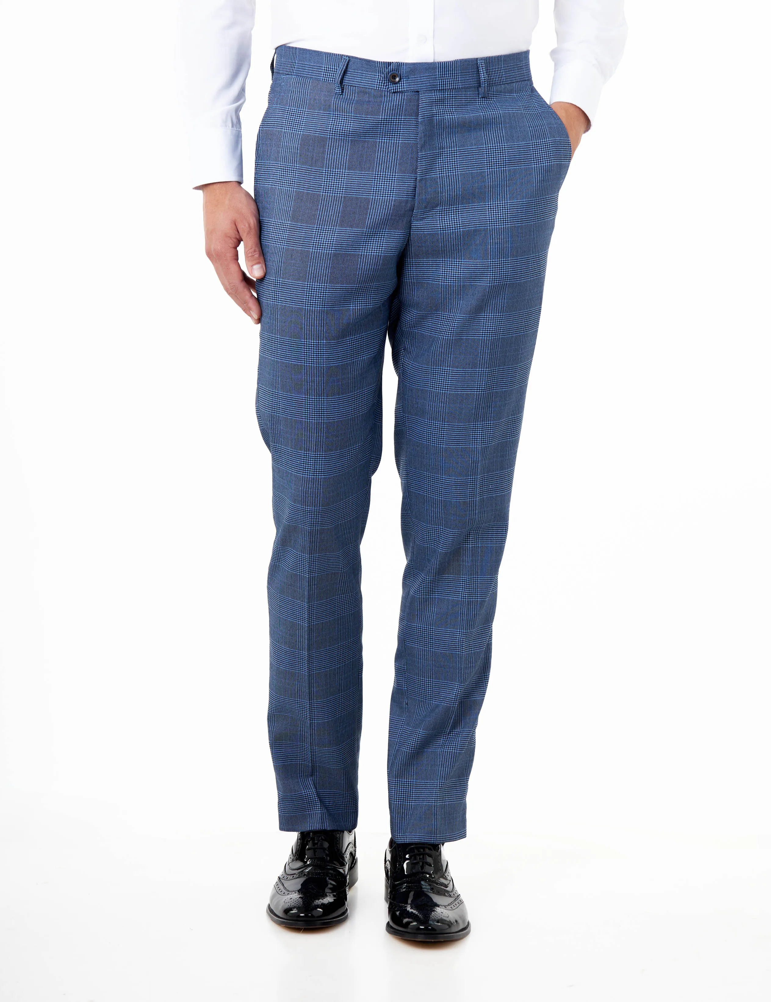 EKON - Blue Prince of Wales Check Suit 3 Piece Tailored Fit