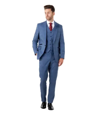 EKON - Blue Prince of Wales Check Suit 3 Piece Tailored Fit