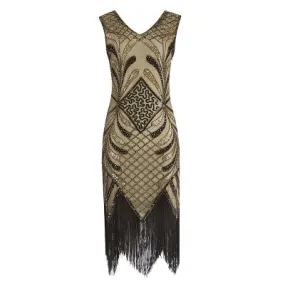 Gold Art Deco Beaded Dress with Fringing