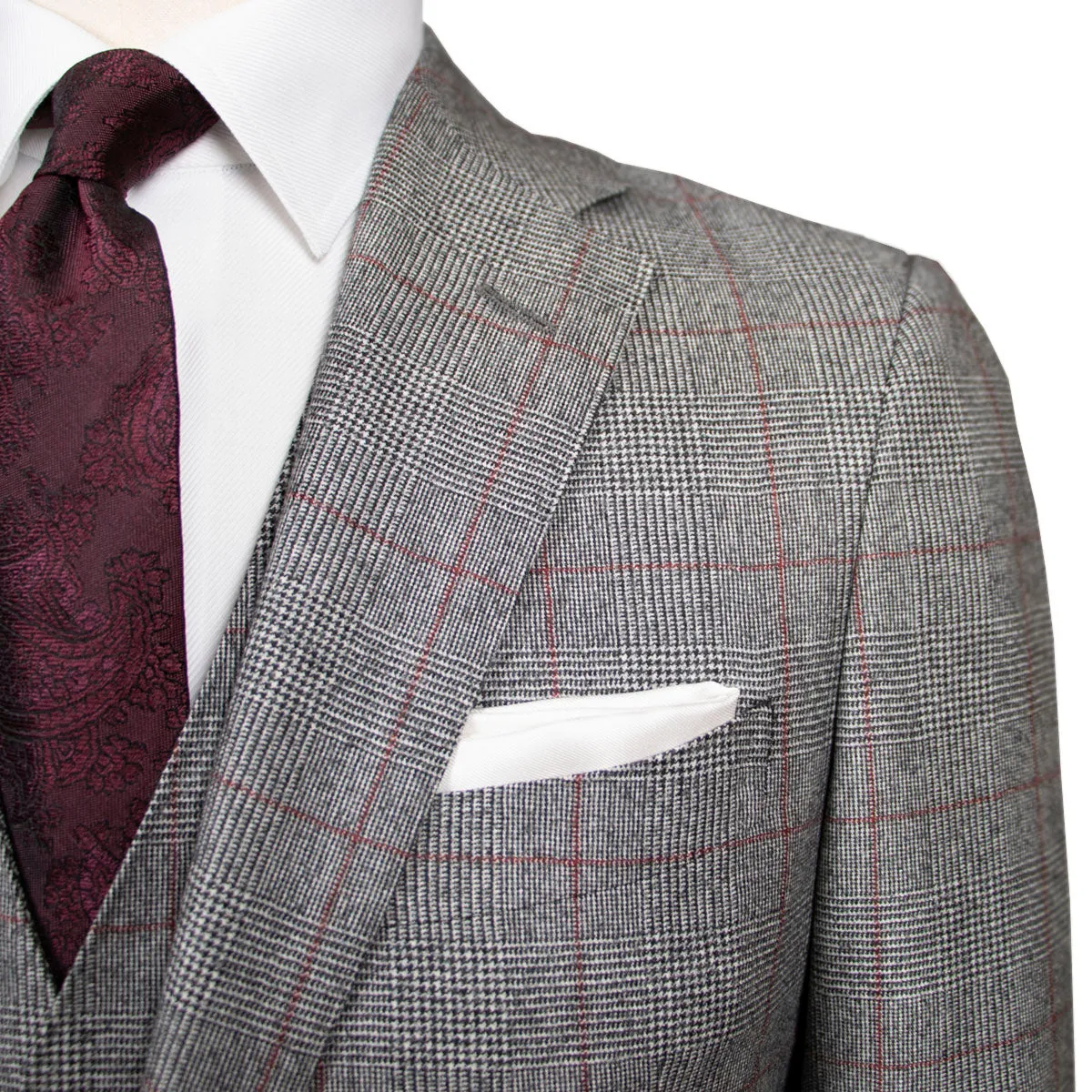 Grey & Red Prince of Wales Check Three Piece Suit