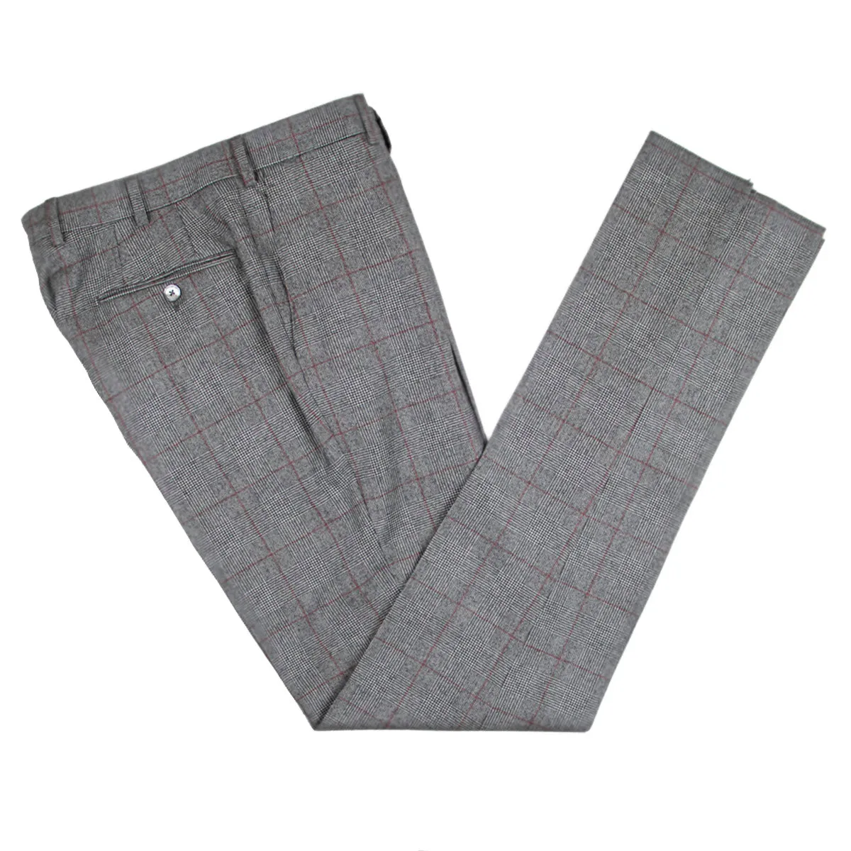 Grey & Red Prince of Wales Check Three Piece Suit