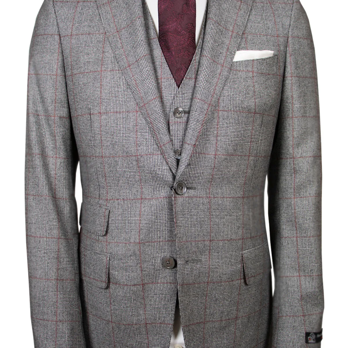 Grey & Red Prince of Wales Check Three Piece Suit