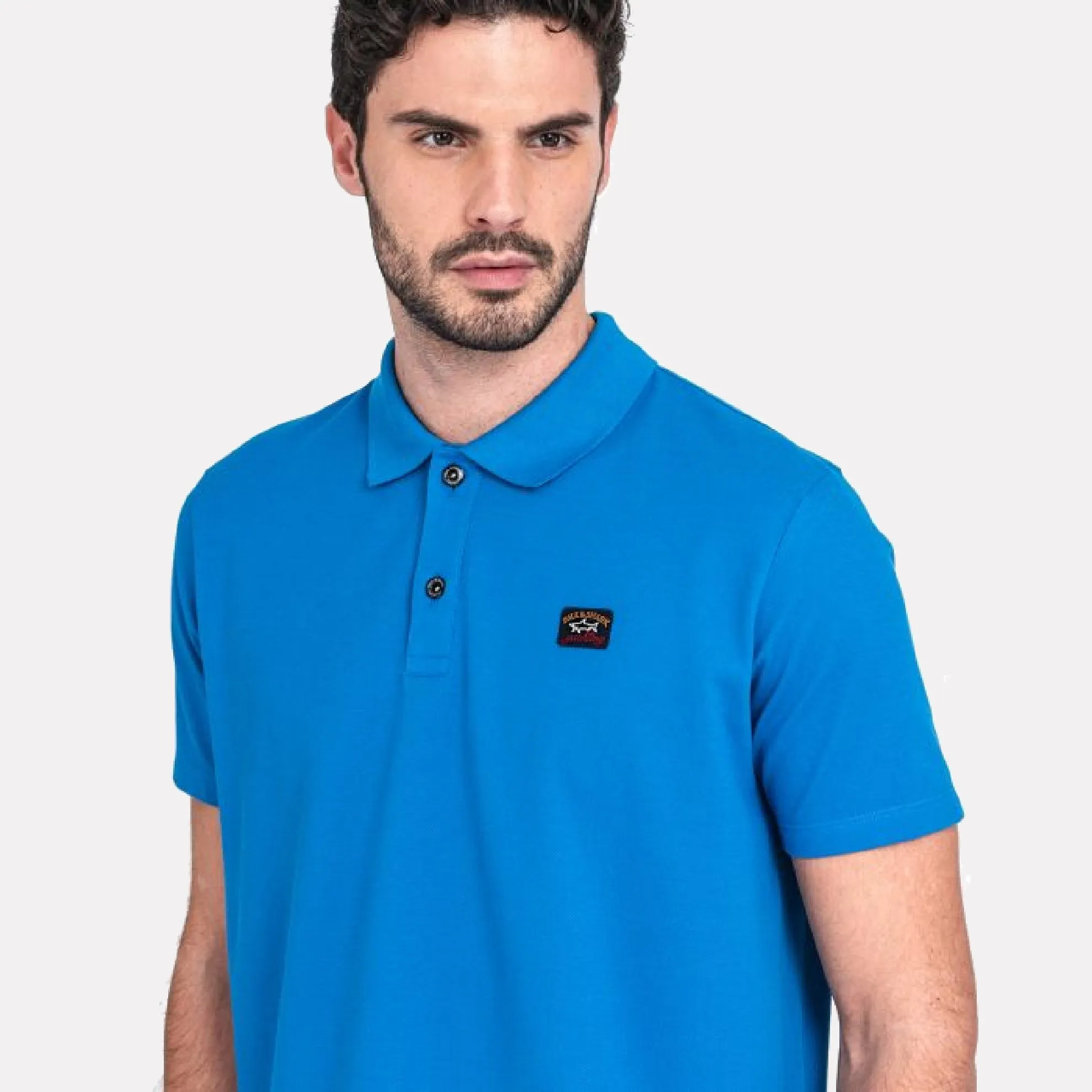 Heritage Logo Cotton Pique Polo Shirt with Open Sleeve / Electric Blue