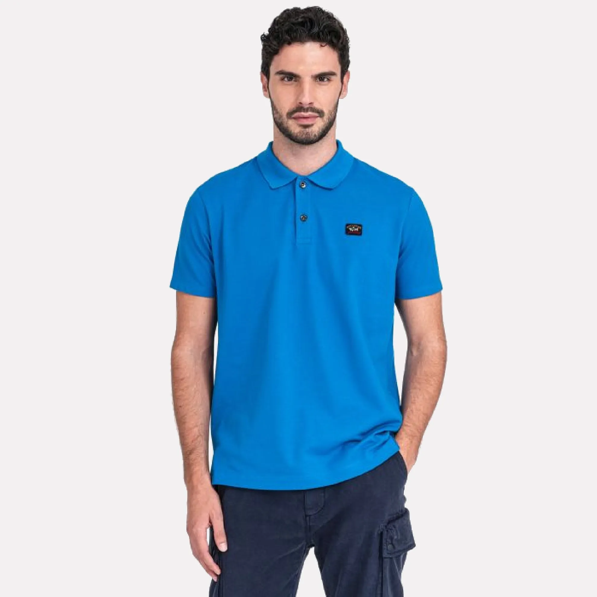 Heritage Logo Cotton Pique Polo Shirt with Open Sleeve / Electric Blue