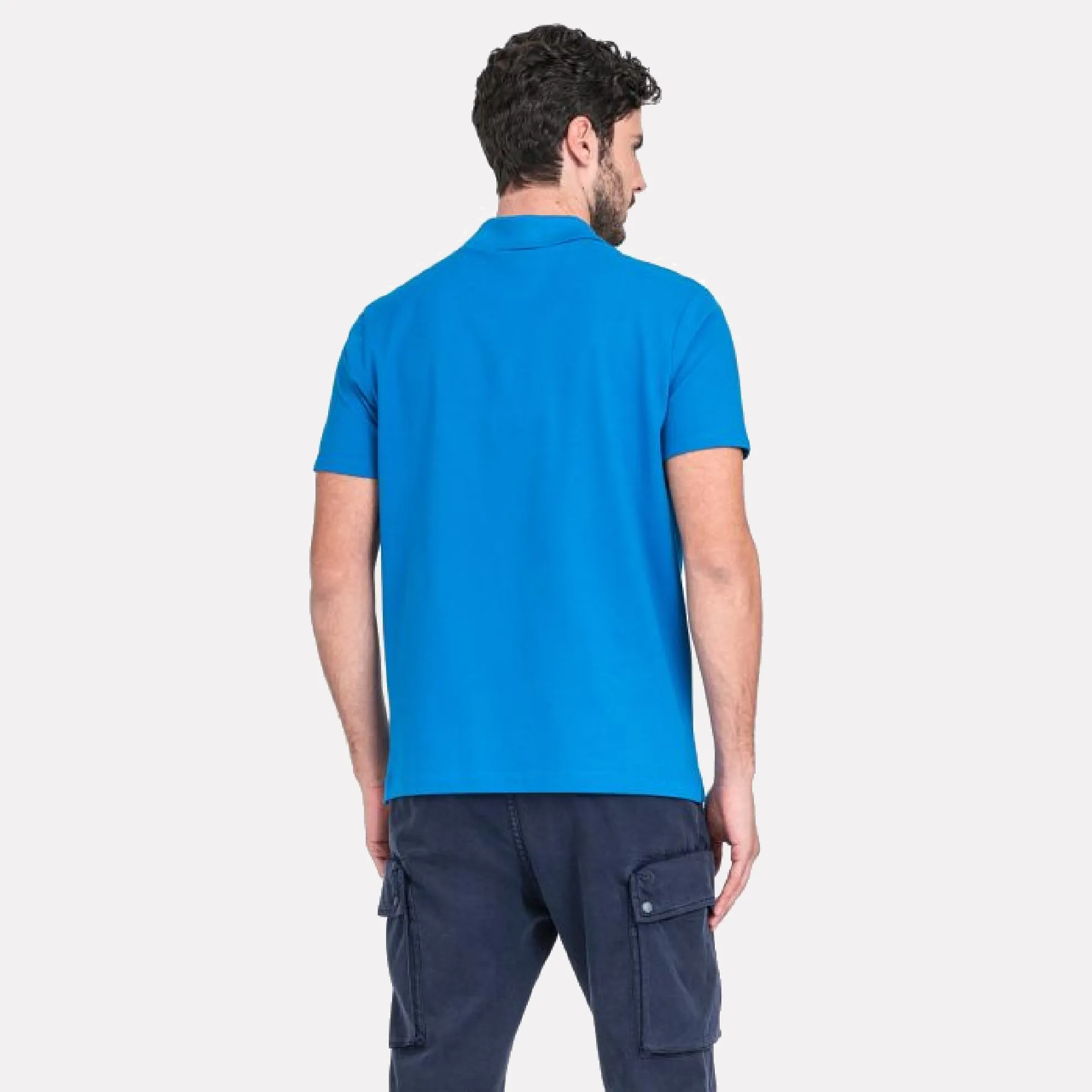 Heritage Logo Cotton Pique Polo Shirt with Open Sleeve / Electric Blue