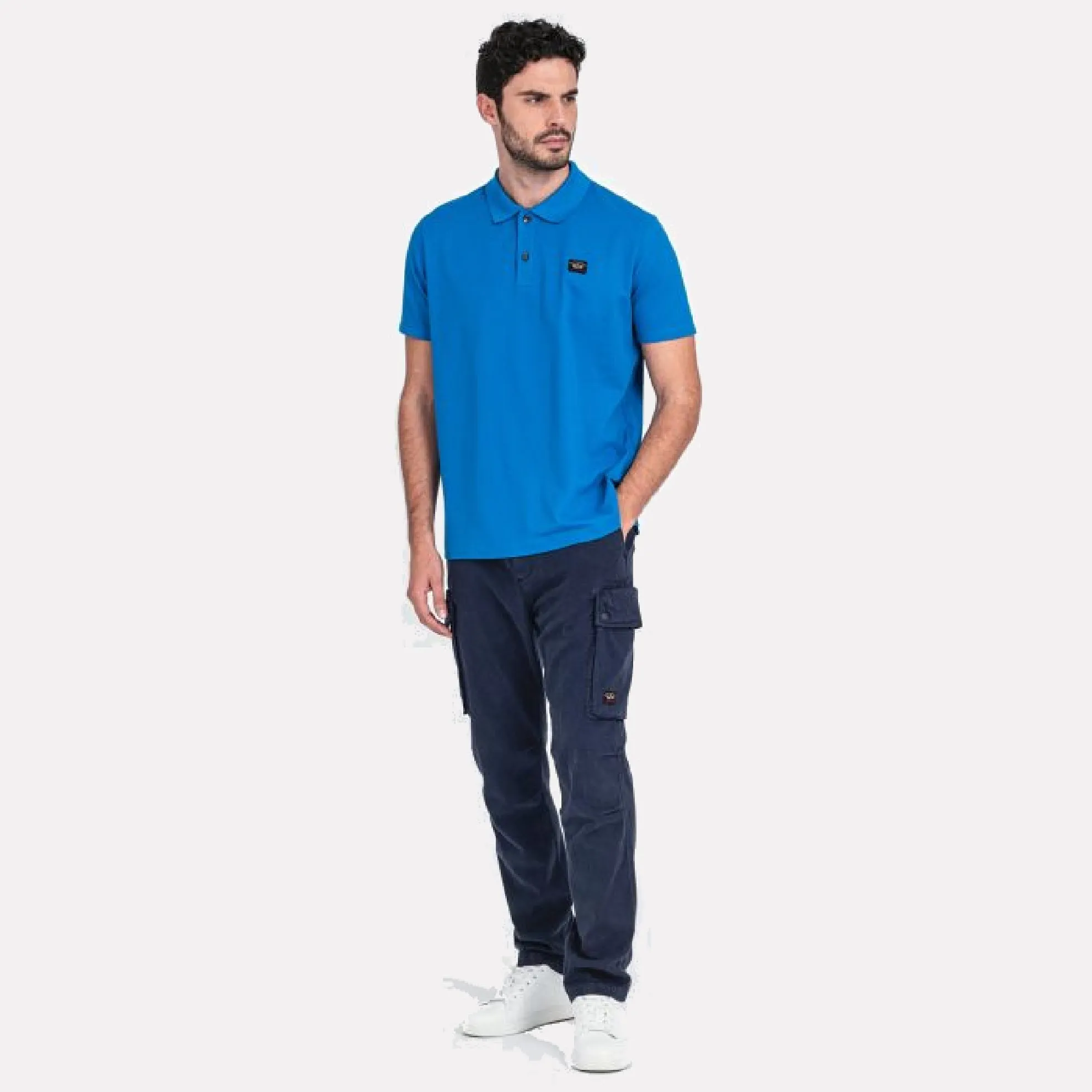 Heritage Logo Cotton Pique Polo Shirt with Open Sleeve / Electric Blue