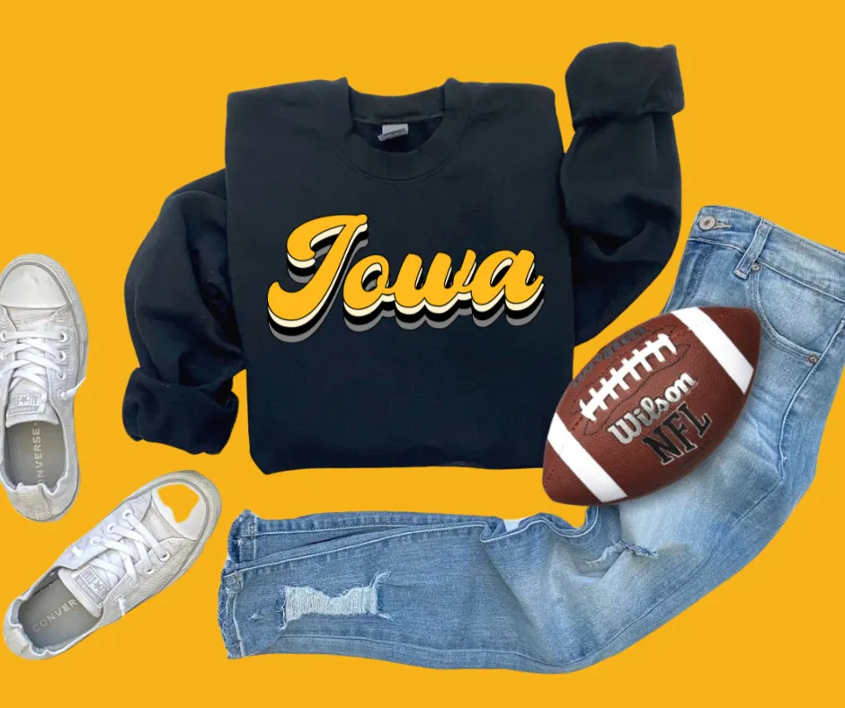 Iowa Retro Script Black Graphic Sweatshirt