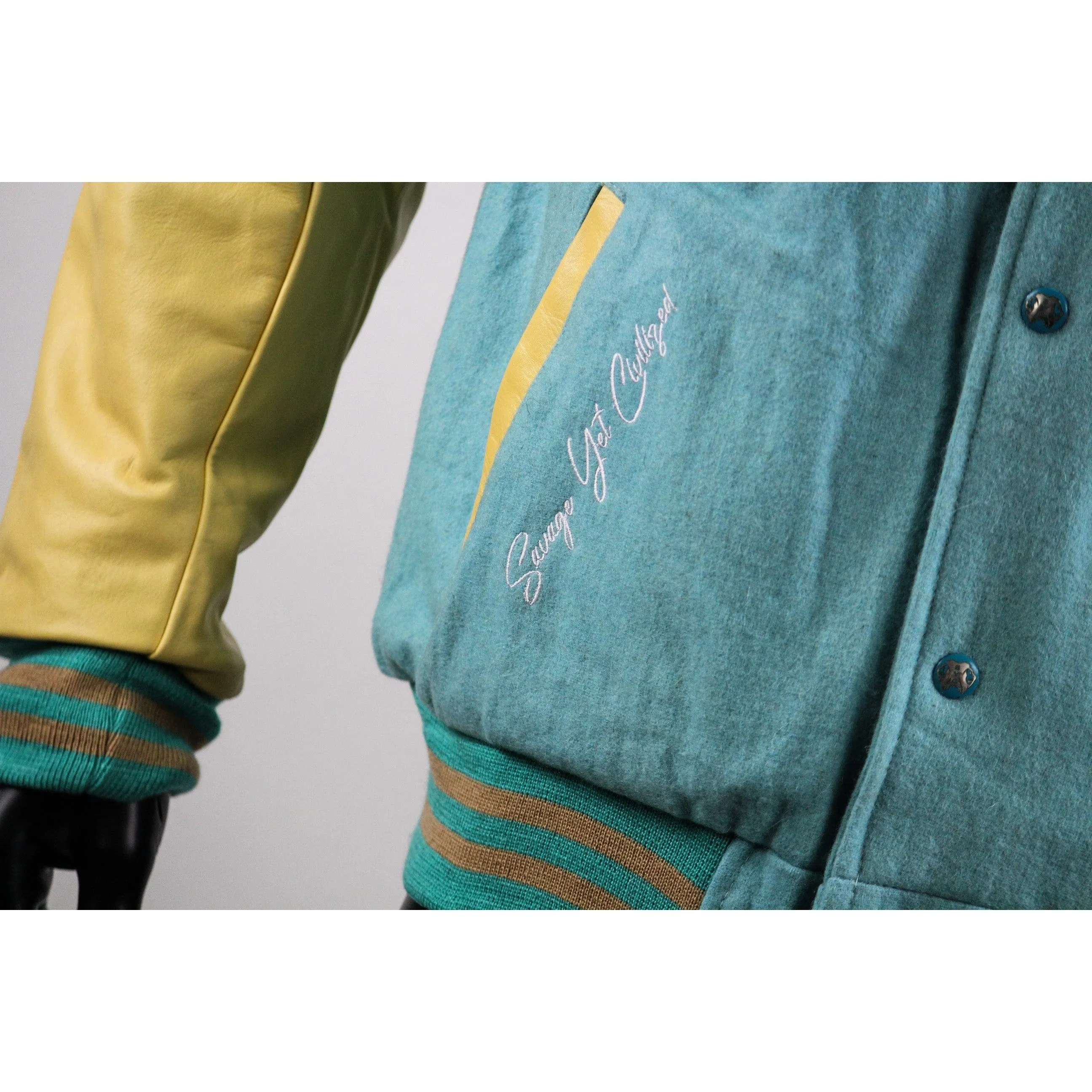 Luxury varsity jacket mens - "Cyan"