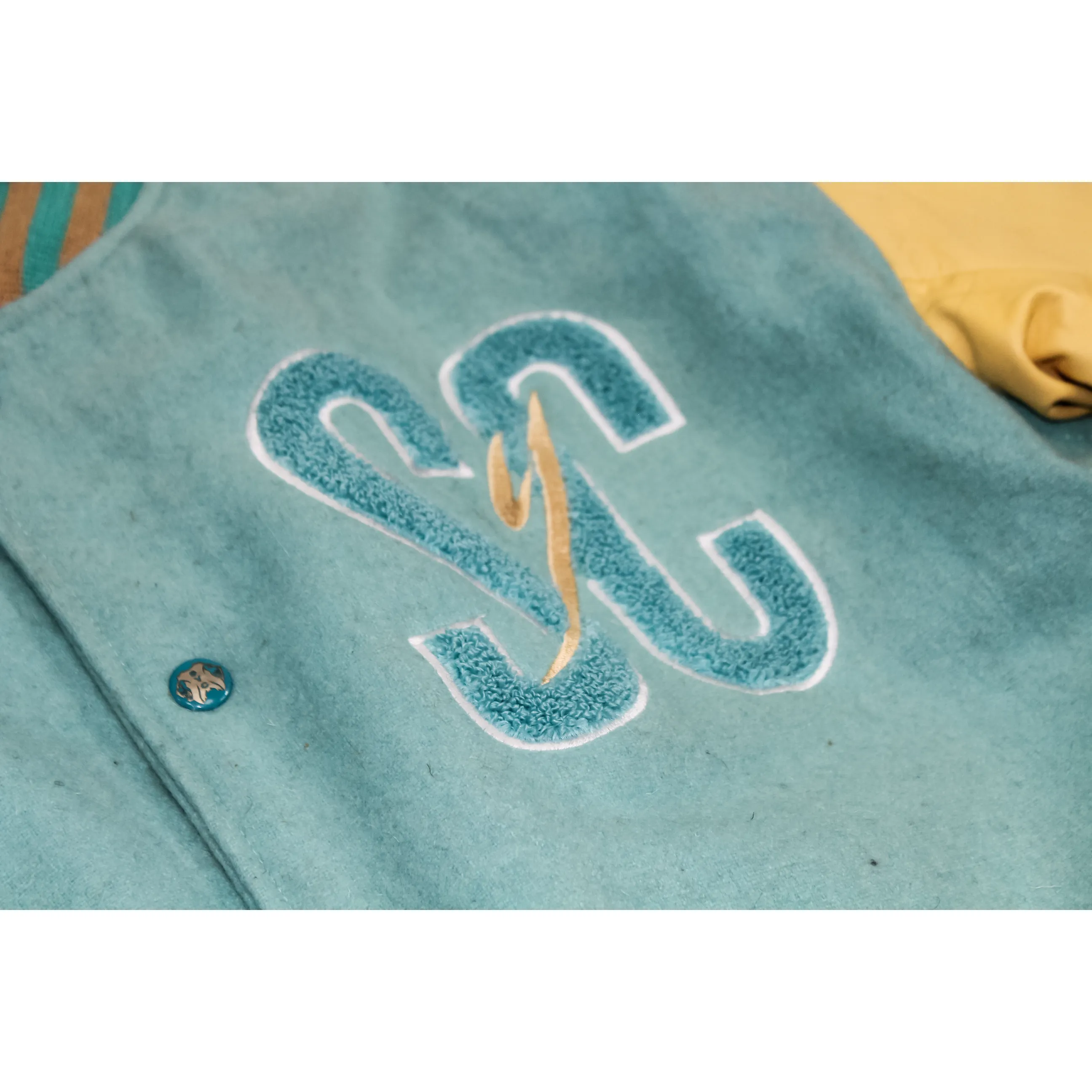 Luxury varsity jacket mens - "Cyan"