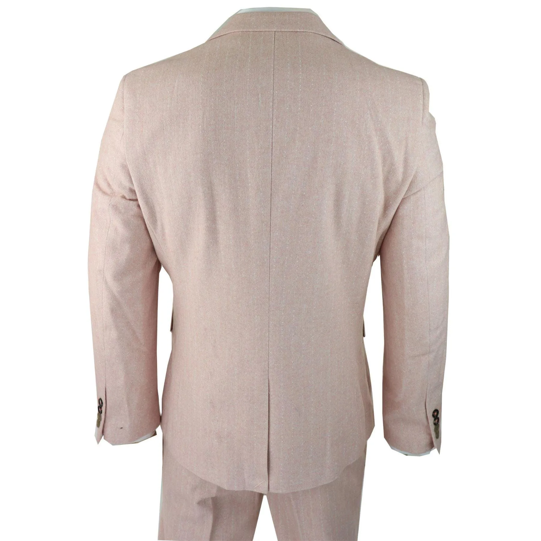 Mens Herringbone Tweed 3 Piece Suit Pink Blush Retro Vintage Short Reg Long