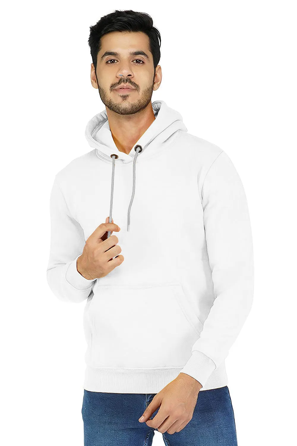 Men's Relaxed Fit Solid White Cotton Hoodies By LazyChunks