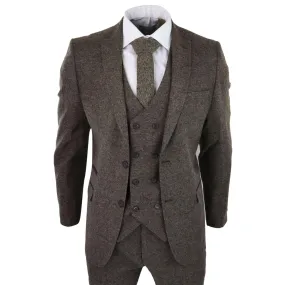 Mens Wool 3 Piece Suit Double Breast Waistcoat Tweed Blinders Classic 1920s Oak