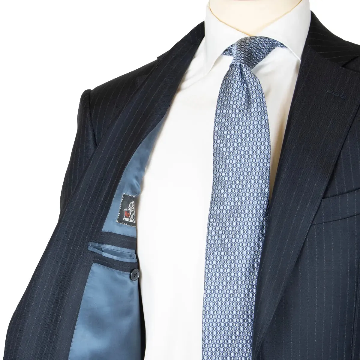 Navy and White Pinstripe Virgin Wool Suit