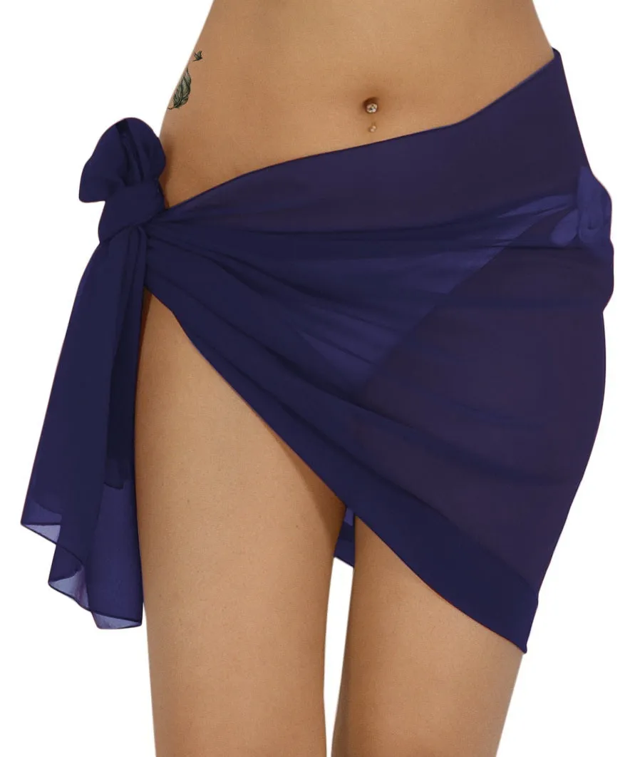 Navy Blue Solid Sheer Short Elegant And Lightweight Beach Wrap Sarong