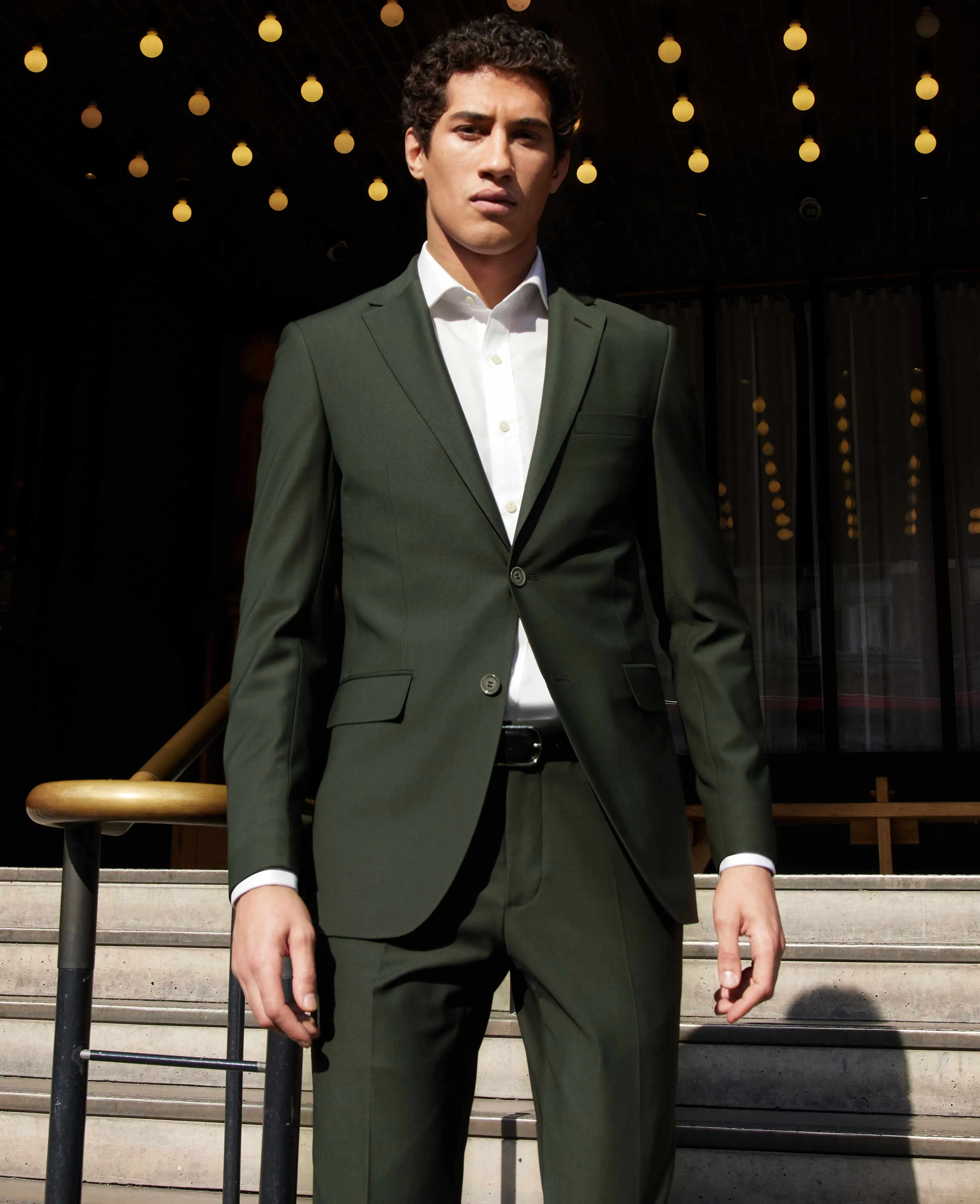 Olive Green Wool-Blend Suit