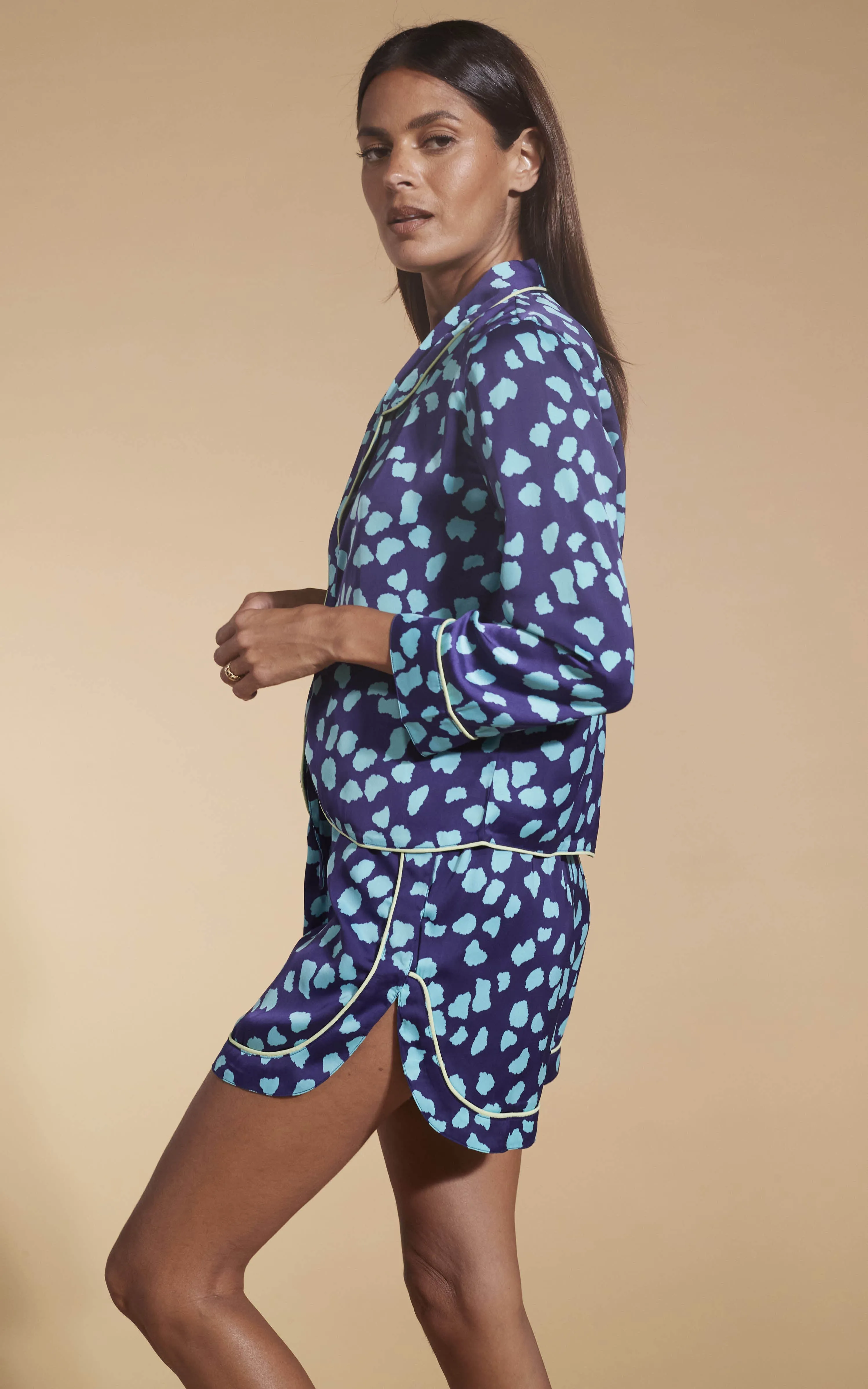 Oona Shortie PJ Set In Ice Blue On Navy Cloud