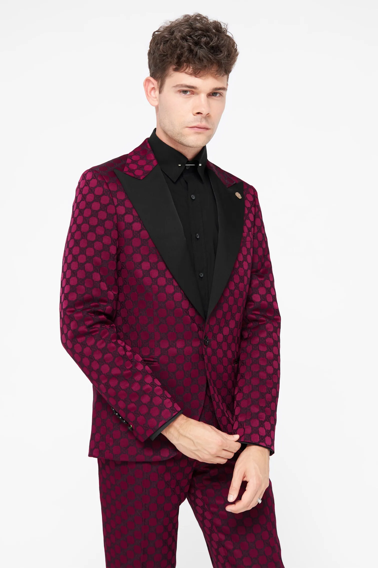 Papatya Slim Fit Burgundy Jacquard Jacket