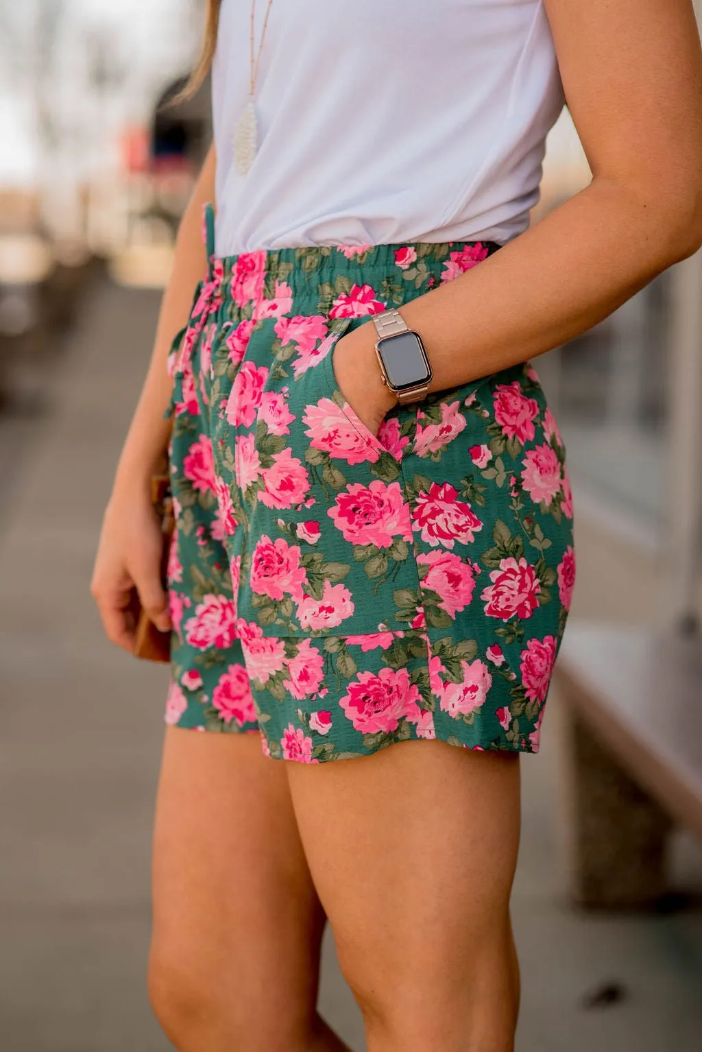 Peonies Drawstring Shorts