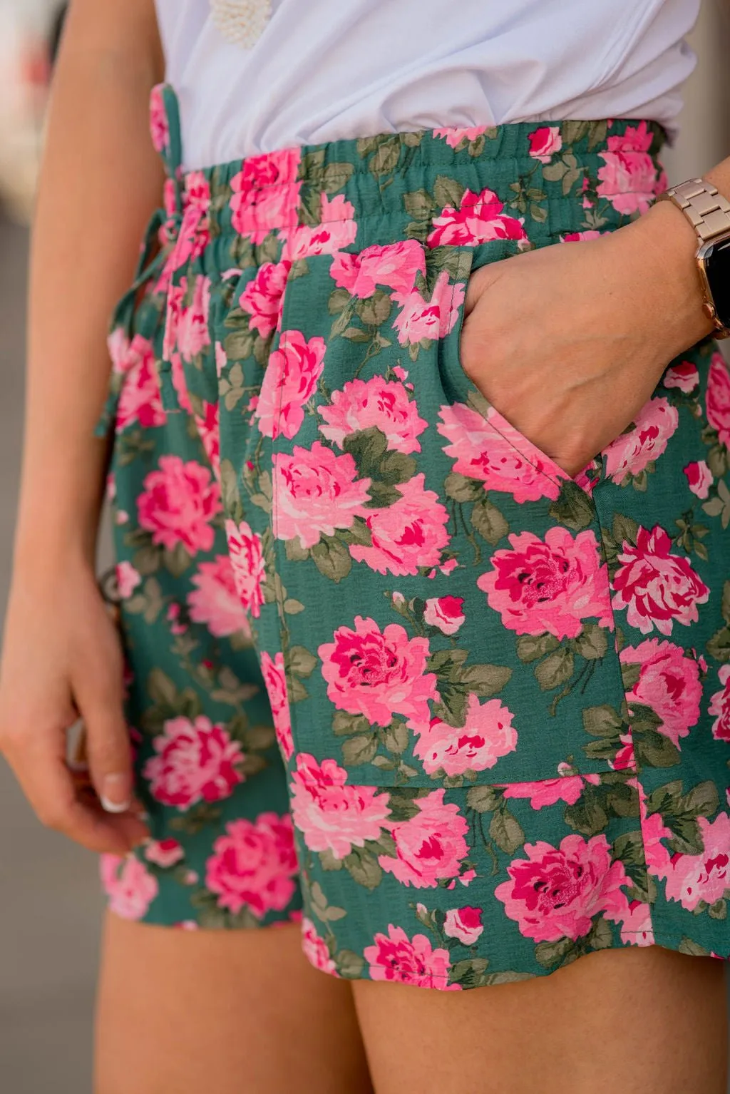 Peonies Drawstring Shorts