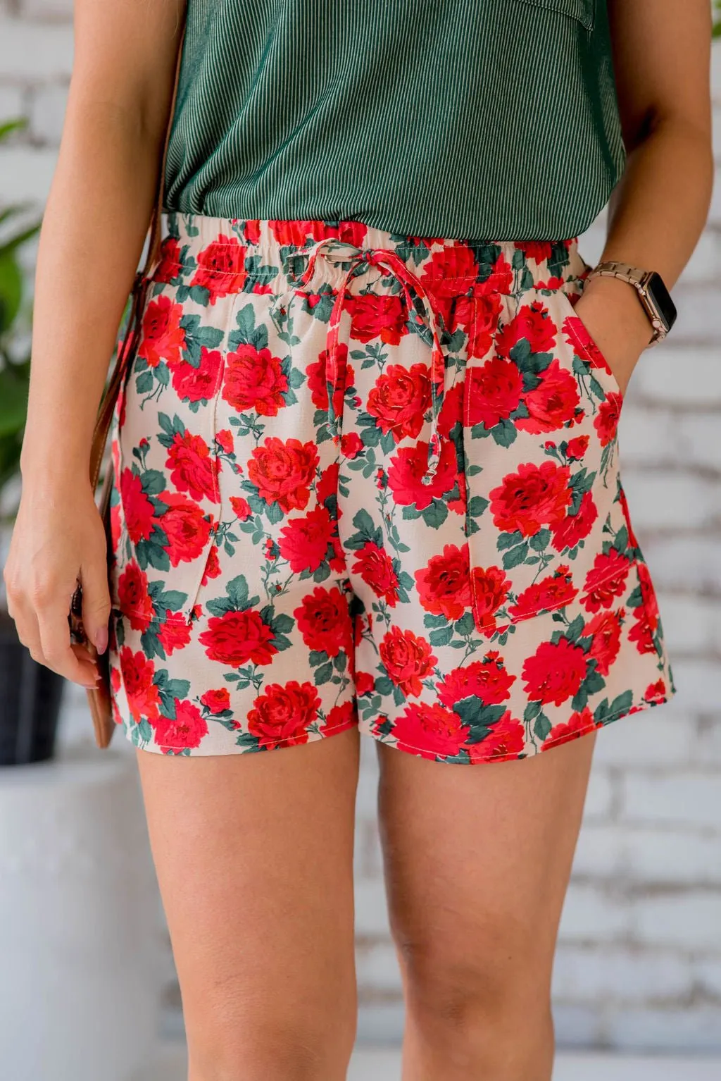 Peonies Drawstring Shorts