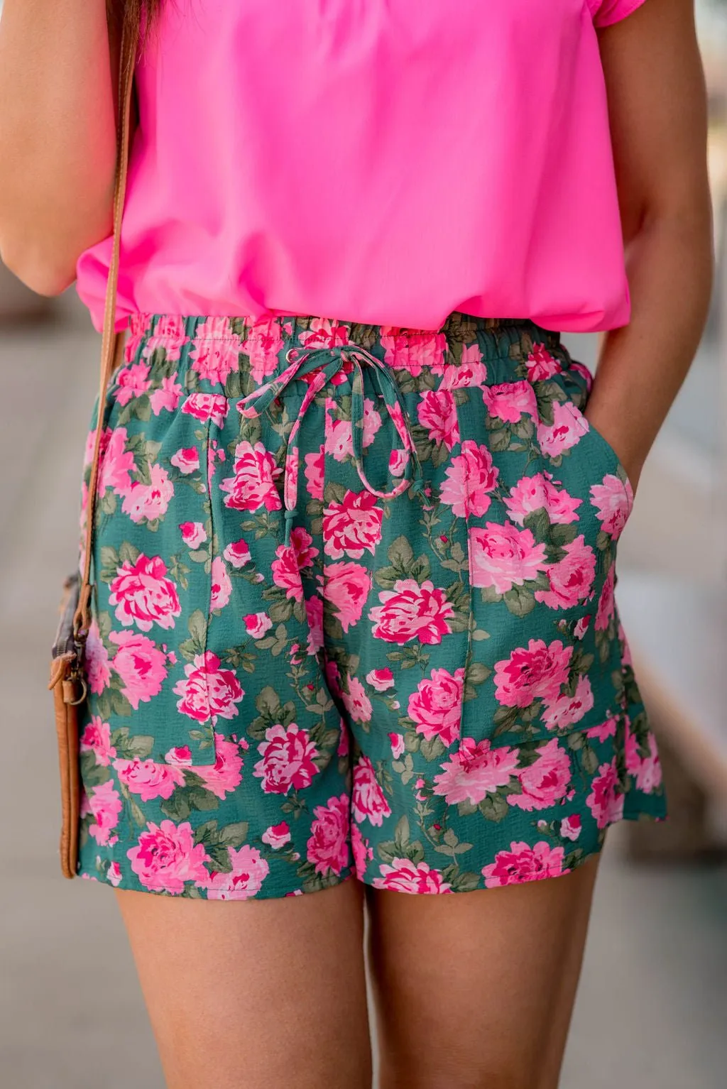 Peonies Drawstring Shorts