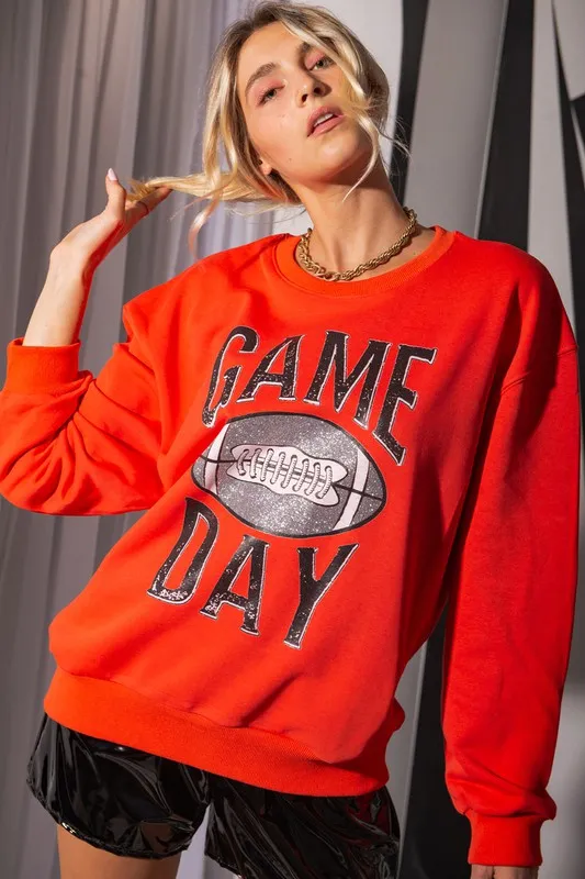 Red Glitter Game Day Graphic Sweatshirts