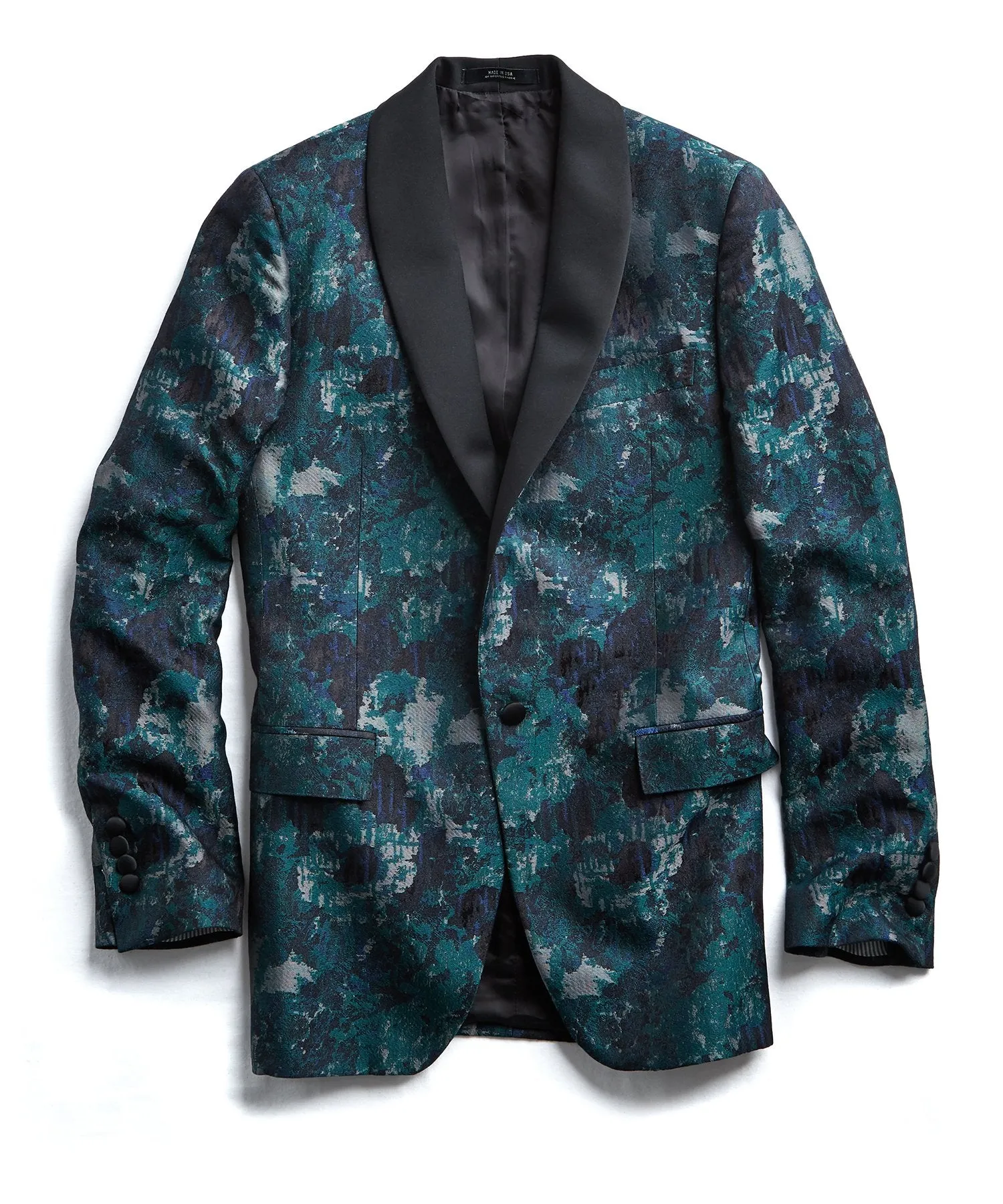 Silk Watercolor Jacquard Sutton Shawl Collar  Dinner Jacket in Green