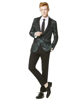 Silk Watercolor Jacquard Sutton Shawl Collar  Dinner Jacket in Green