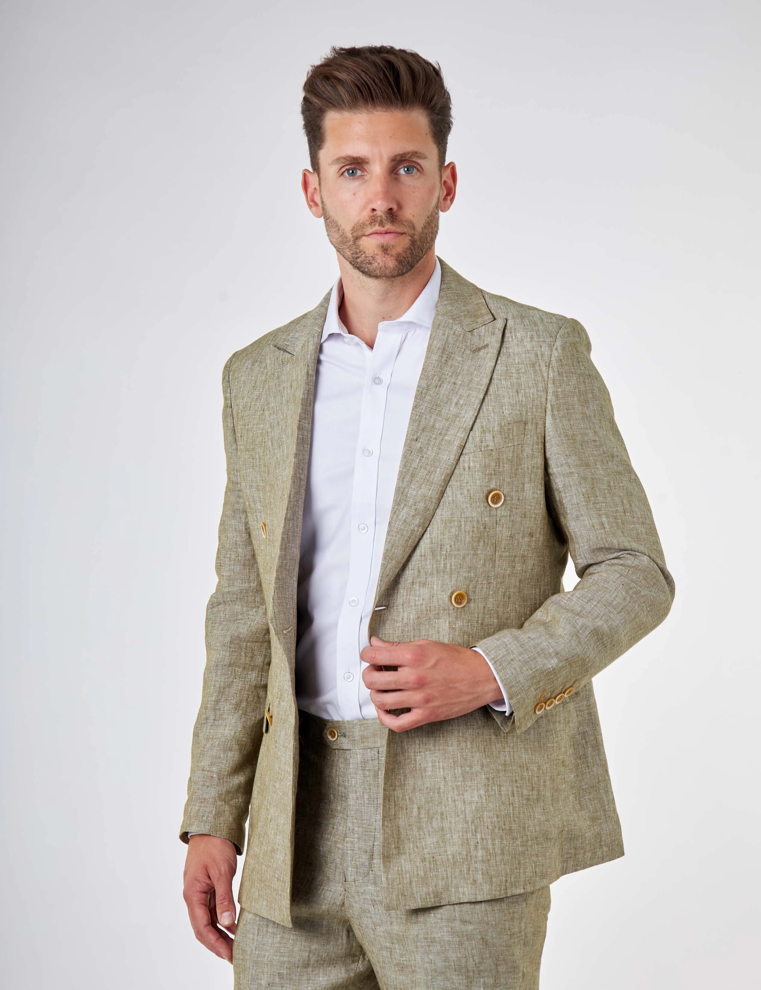 Tailored Fit Sage Green Linen Double Breasted Suit