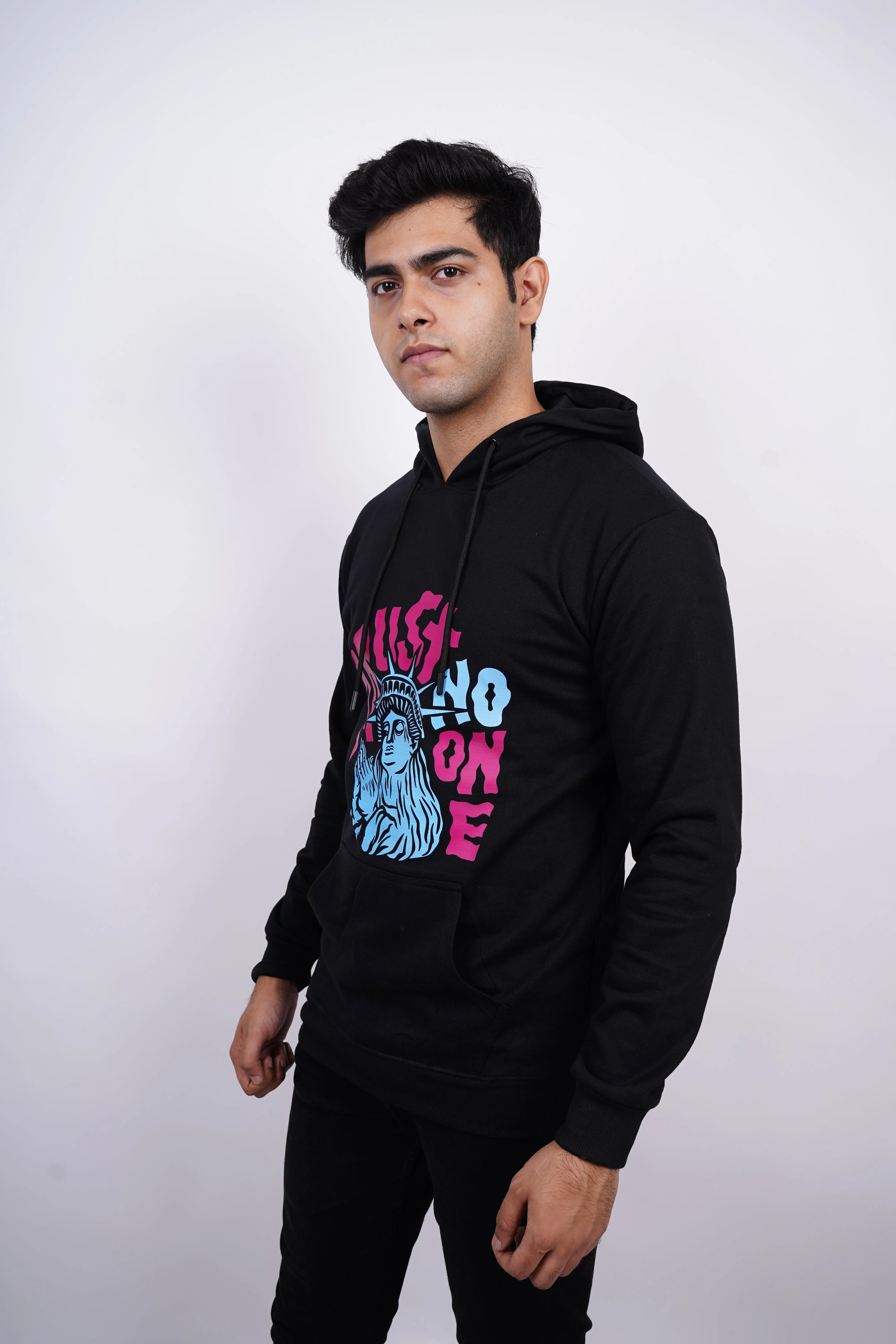 Trust No One Relaxed fit Black Hoodie for Men By DemonWear