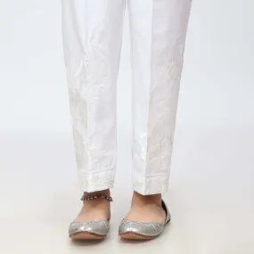 White Embroidered Cambric Slim Fit Trouser PW3672