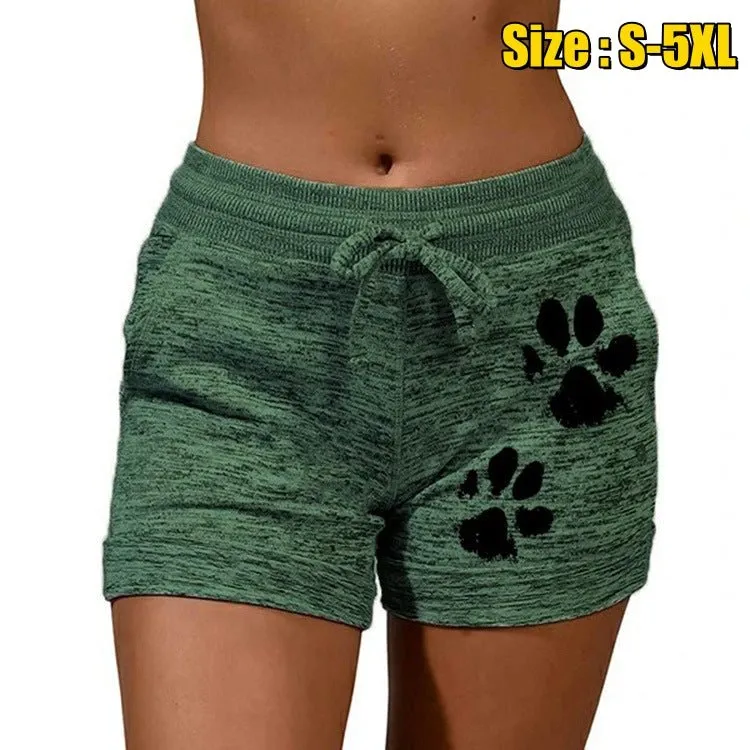 Women Summer Plus Size Shorts Cats Claw Print Drawstring Short Pants Loose Sports Fitness Breathable Shorts