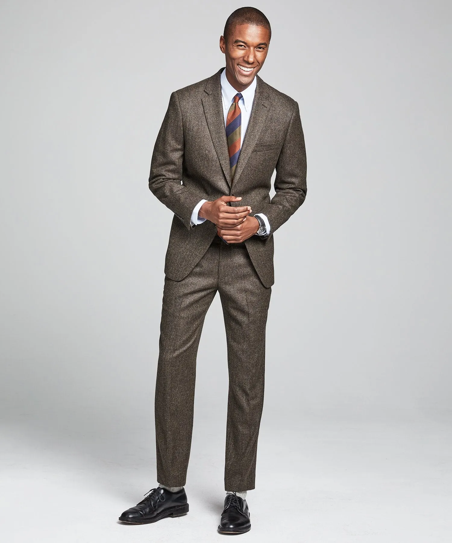 Wool Cashmere Herringbone Sutton Suit in Olive